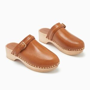 Ulla Johnson Corsica Brown Leather Wooden Clogs